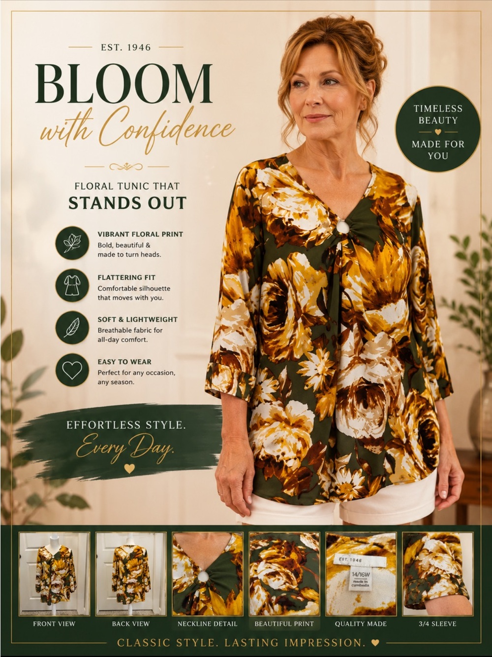 Floral Green and Yellow Women's Top 14-16